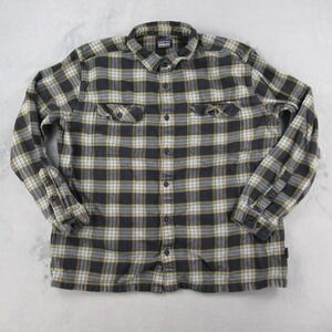 Patagonia Mens Fjord Flannel Shirt Organic Cotton Plaid 53947 Yellow Black L